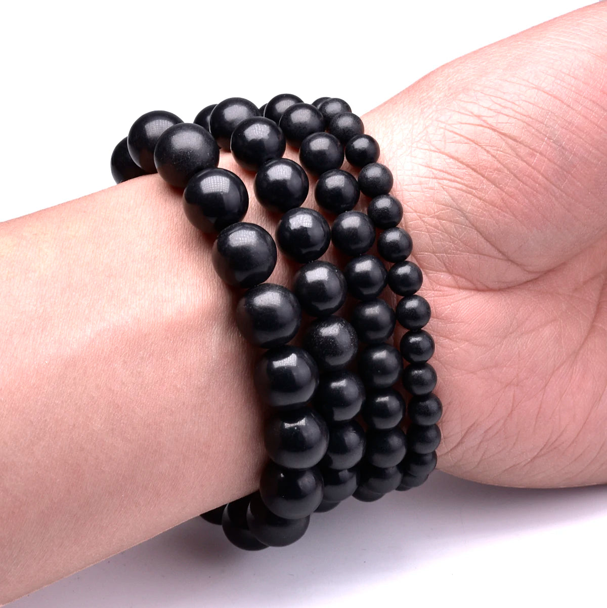 Nature Black Shungite Beads Energy Power Stretch Bracelets for Men Women Bangles Healing Meditation Jewelry