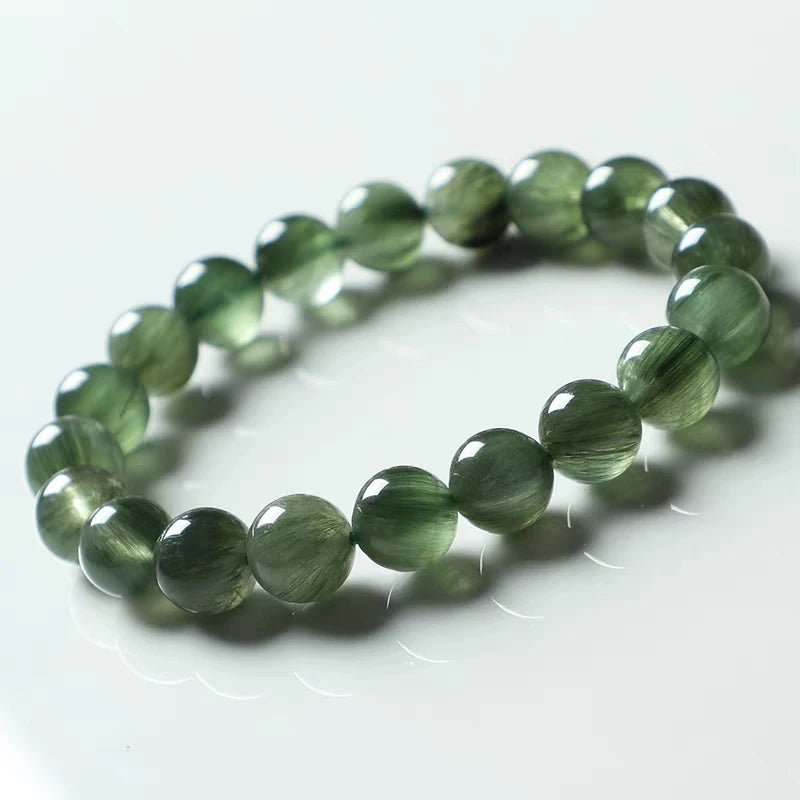 Natural Green Rutilated Quartz Beaded Bracelet – Gemstone Jewelry for Men and Women