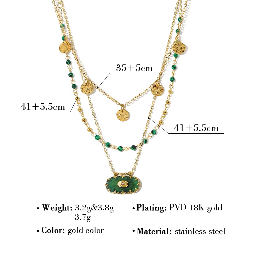 Stainless Steel Necklaces  Green Acrylic Stone Luxury Chic Chains Jewelry fashion accessories