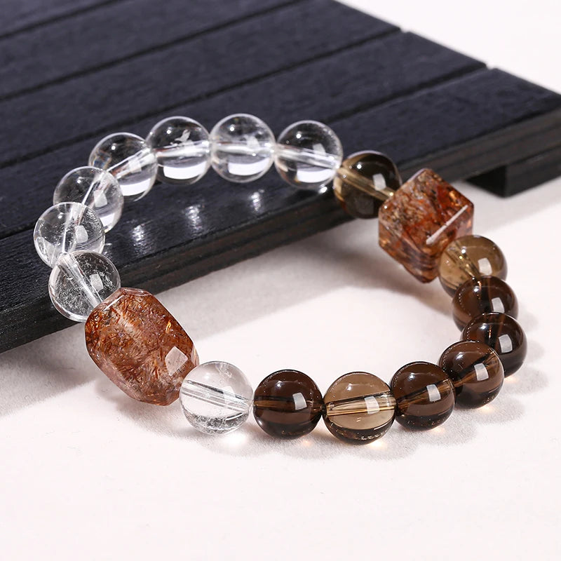 Quartz Rock Quartz Black Quartz Rough Stone Strand Bracelet Women Men