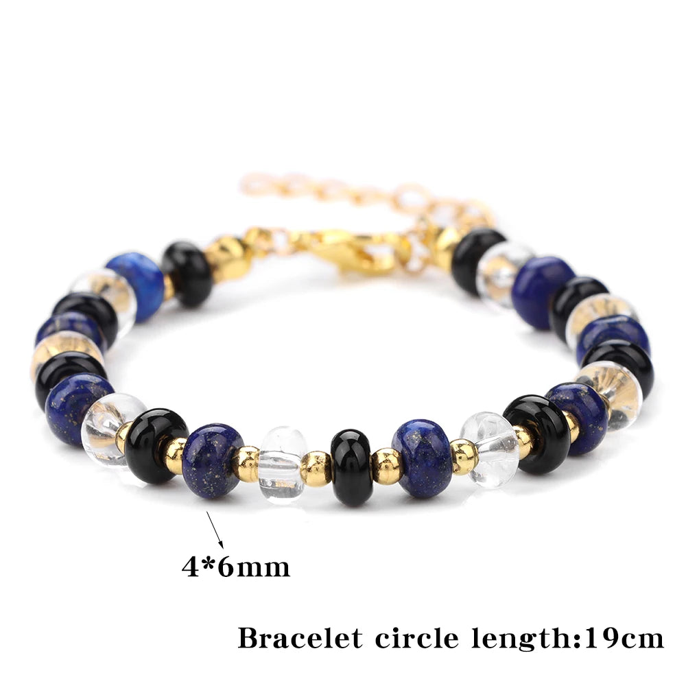 Lapis Lazuli Beaded Bracelet Blue Natural Stone Charm Bracelet  symbolizes peace and good health, promoting success in your career For Women Men