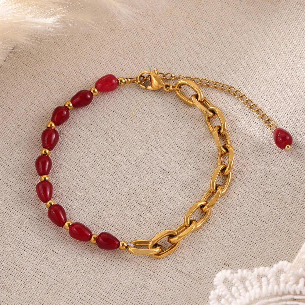 Enchanting Necklace Bracelet Set for Women Red Agate Stainless Steel Designer Fashion Charm Jewelry