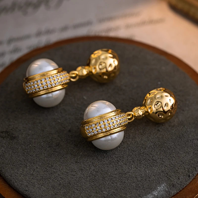 Fashion Jewelry Vintage Temperament Shiny Glass Simulated Pearl Earring For Women Party Gifts