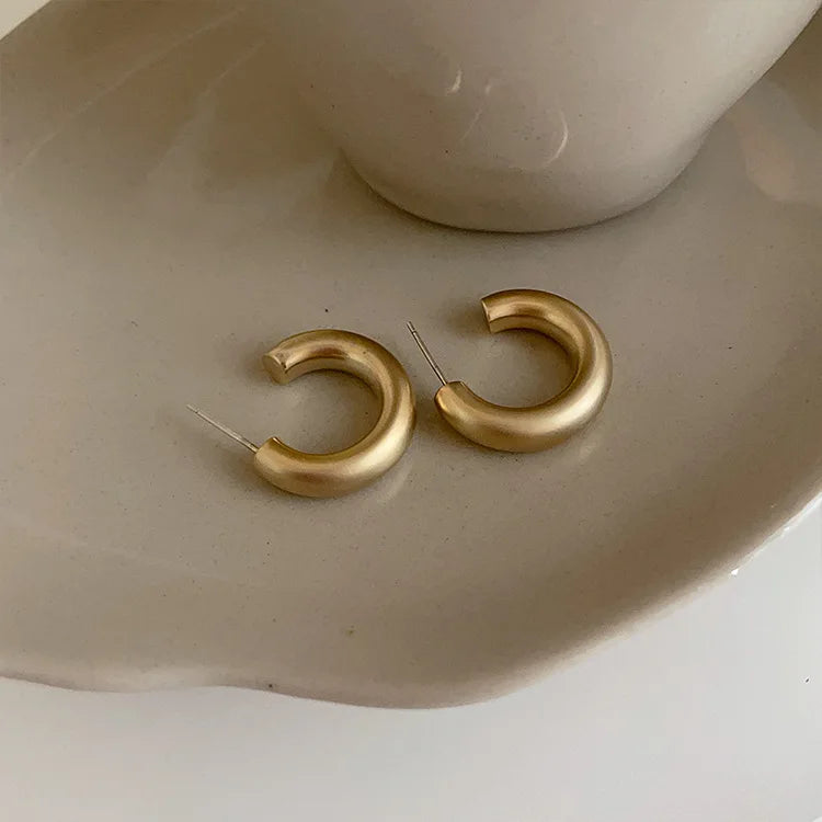 Modern Jewelry 925 Silver Needle Matte Gold Color Earrings Simply Design Hot Sale Small Hoop Earrings For Women Girl