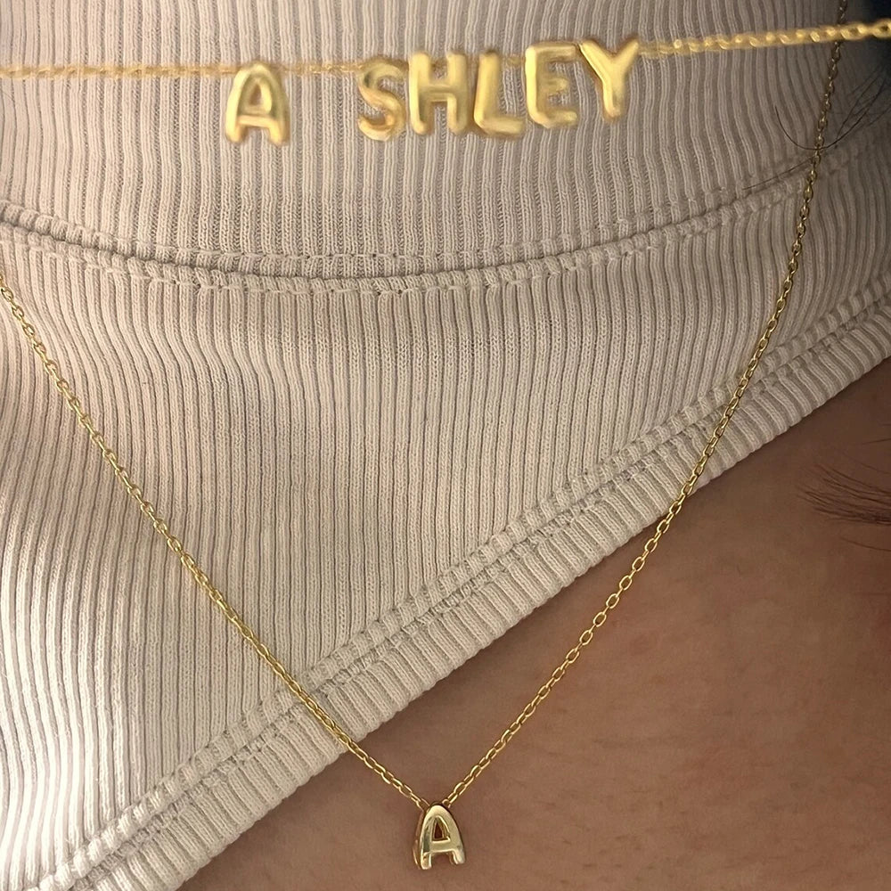 A-Z Dainty Tiny Initial Necklace for Women Gold Plated 3D Bubble Letter Necklaces Alphabet Pendant Charm Jewelry Gift for Her