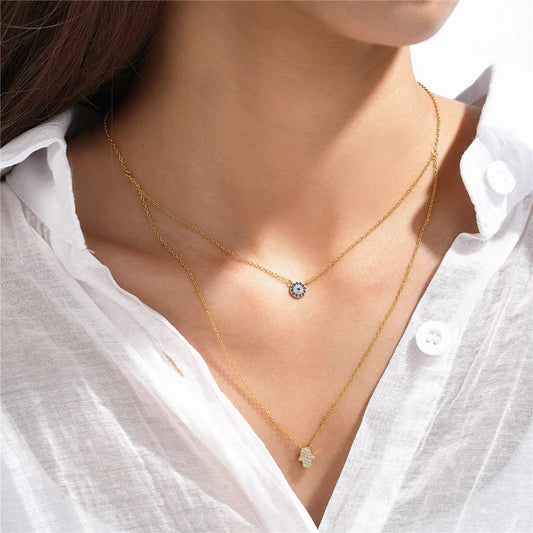 925 Sterling Silver Double  Blue Zircon Pendant Necklaces For Women Chains Jewelry