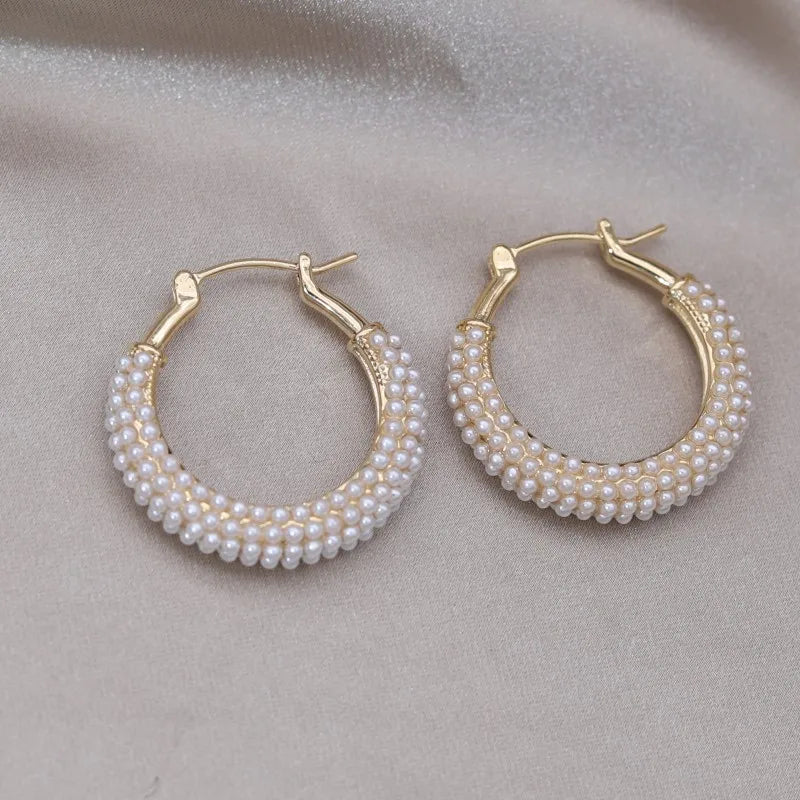 New Design Fashion Jewelry Handmade Pearl Round hoop Earrings Elegant Women's Daily Work Accessories