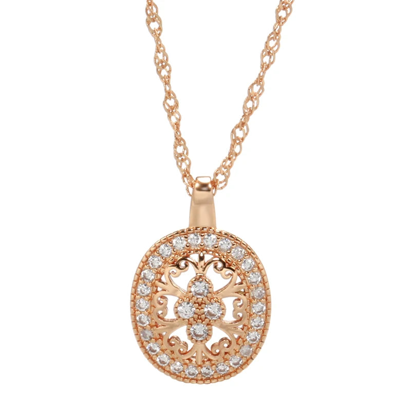 Hollow Pendant And Necklace For Women Rose Gold Color With White Natural Zircon Fine Luxury Jewelry