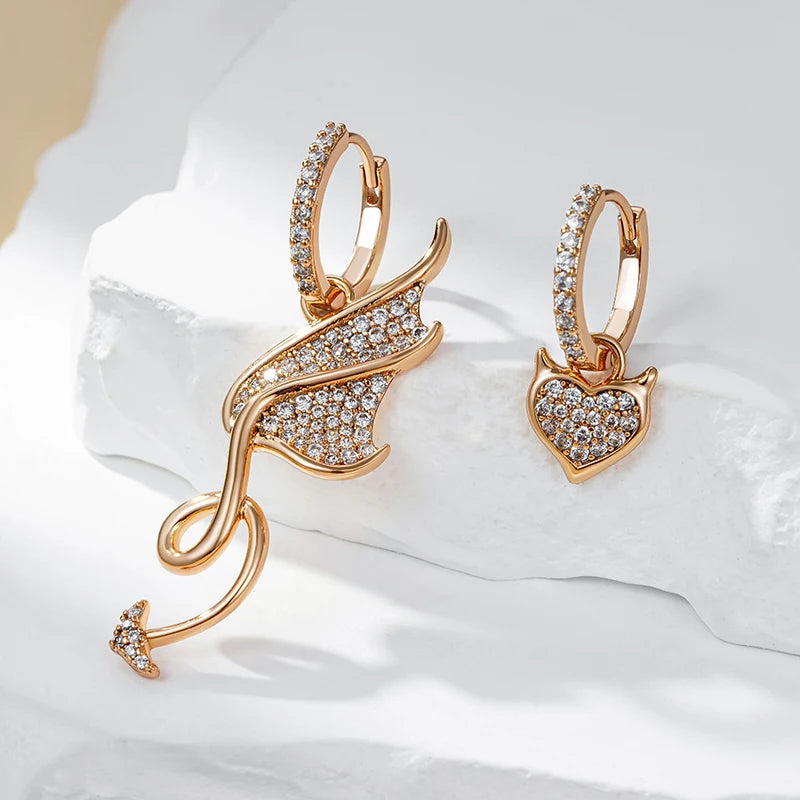 Rose Gold Color Asymmetrical Big Drop Earrings For Women Personality Full White Natural Zircon Daily Fine Jewelry