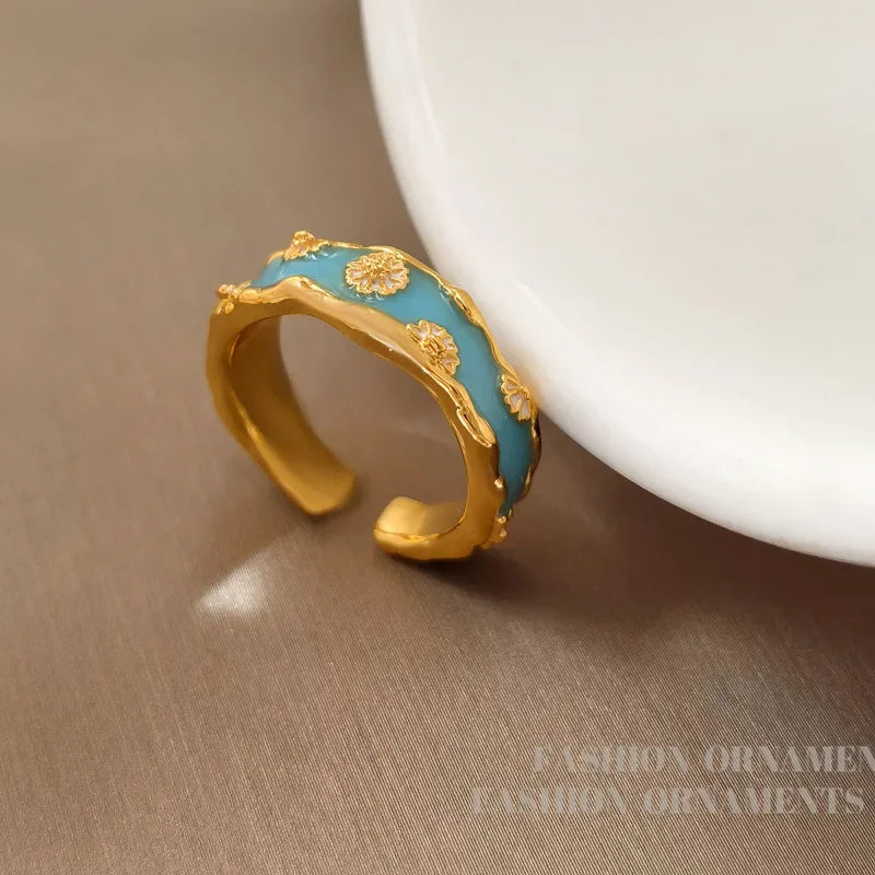 Modern Jewelry Sweet Temperament Blue Flower Rings For Women Party Gifts Simply Design Trend New