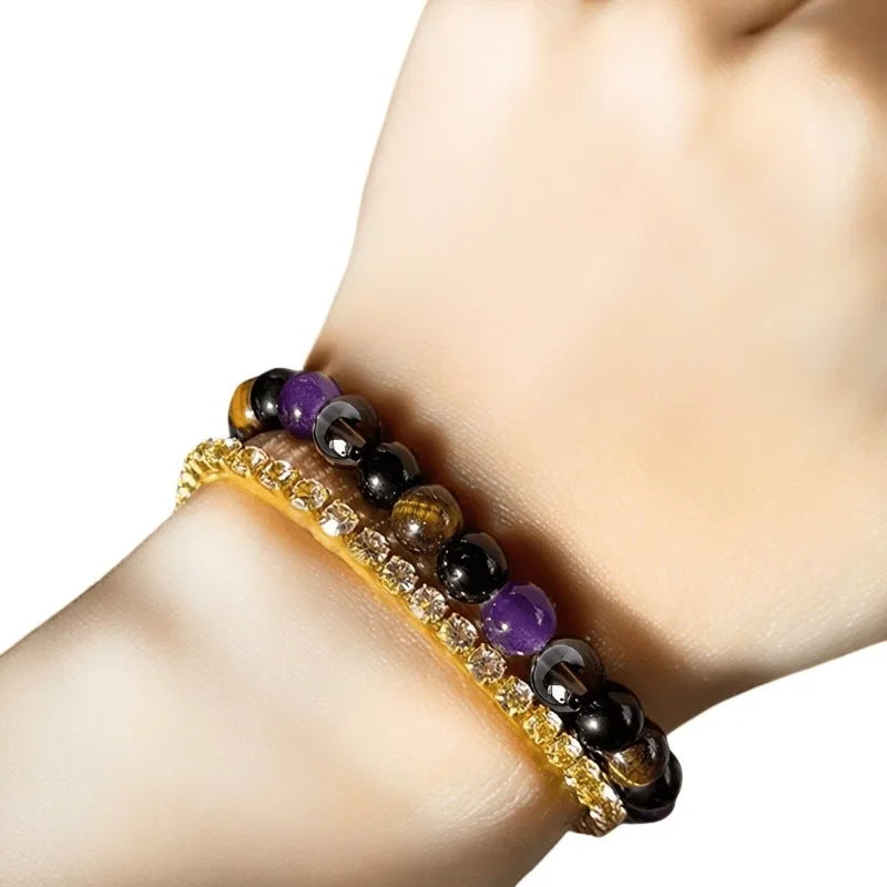 Simple Tiger-eye Stone & Purple Crystal Obsidian Bracelets Fashion Multi-color Nature Stone Bracelet for Women Men Gift