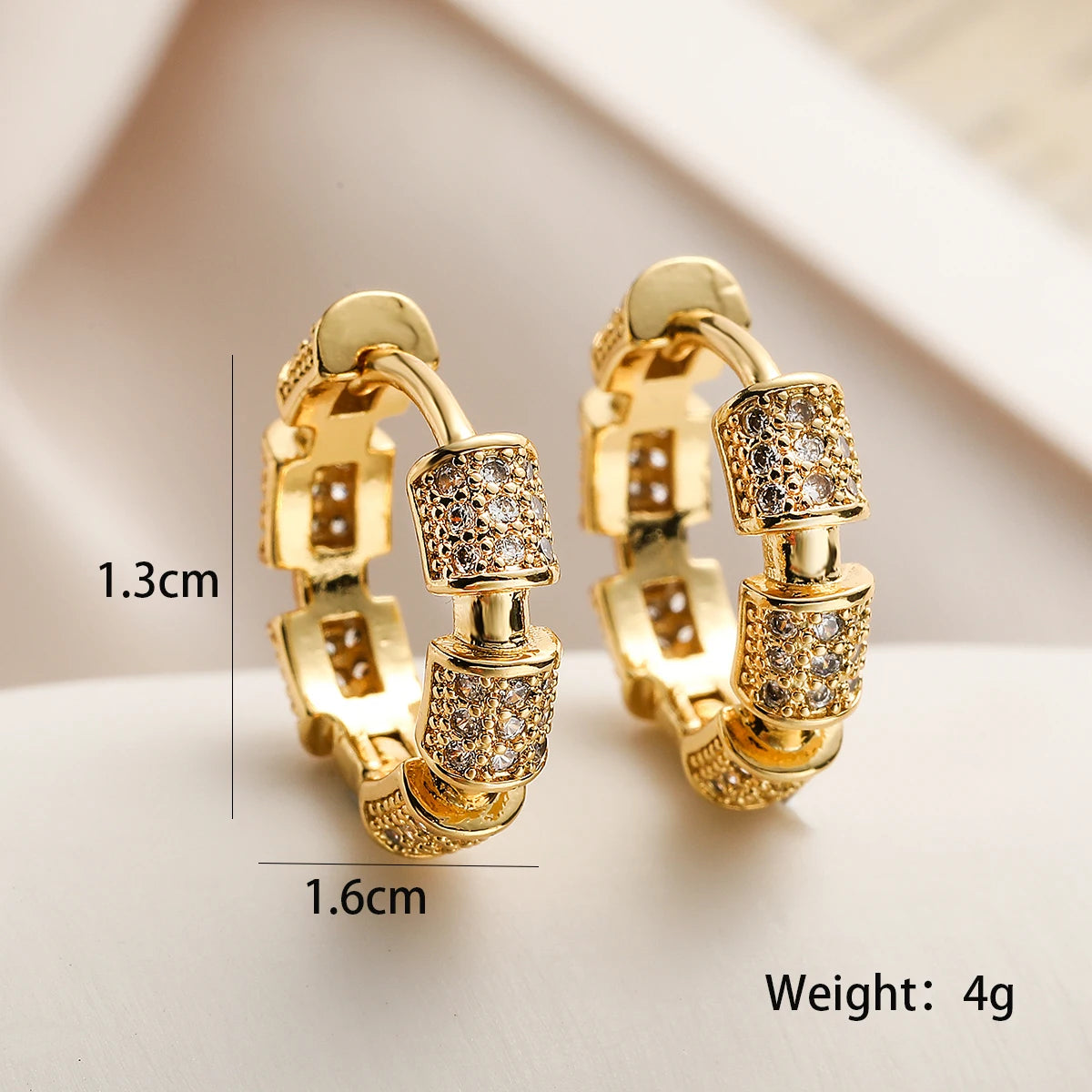 Trendy Gold Color Bamboo Joint Design Hoop Earrings For Women  Zircon Inlay Jewelry