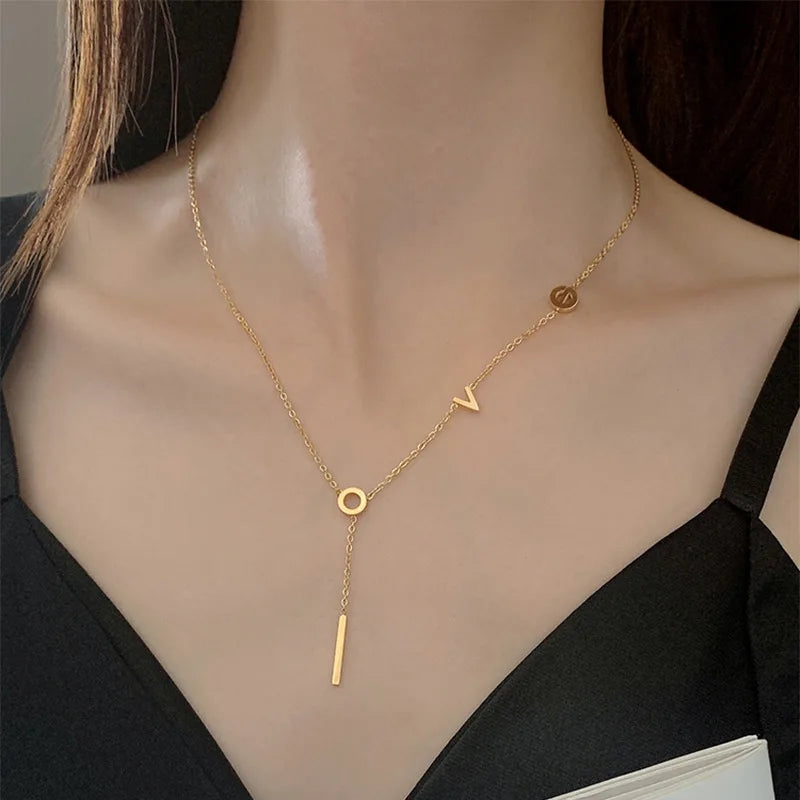 Fashion Elegant And Charming Love Letter Pattern Necklace For Women Titanium Steel Gold Color Woman Necklace Pendant Jewelry