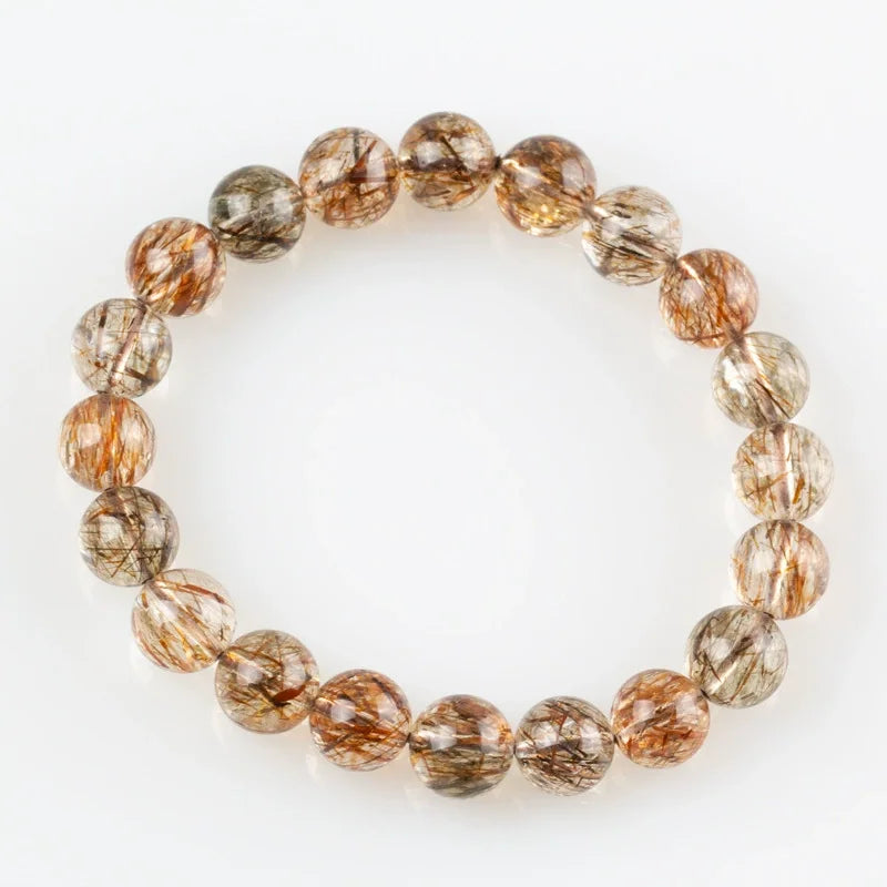 Natural Black Gold Rutilated Quartz Clear Round Beads Bracelet Stretch Super Seven 7 Women Men Orange Rutilated AAAAAA