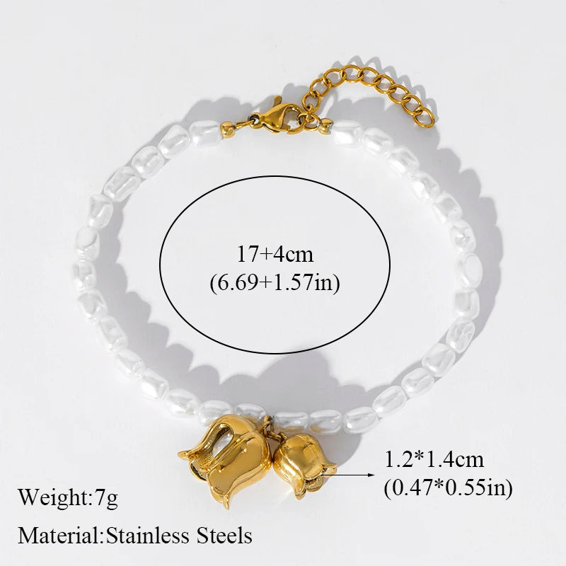 Stainless Steel Pearl Heart Love Charm Bracelets For Women Girl New Trendy High Quality Wrist Jewelry