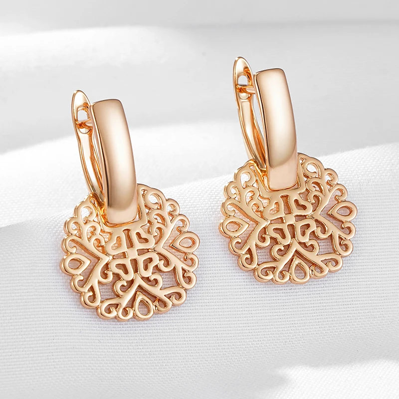 Simple Retro Rose Gold Color Hollow Glossy Dangle Earrings For Women Fashion Fine Daily Matching Jewelry Accessories