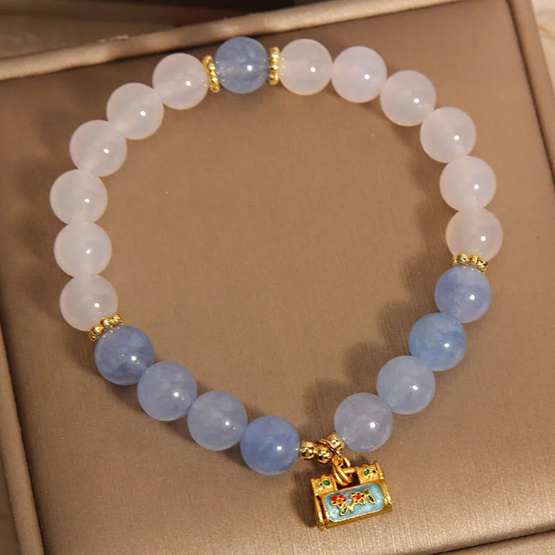 Version Fresh Forest Style Sea Blue Treasure Bracelet for Wome Luxury Niche Exquisite White Agate love Crystal Bracelet