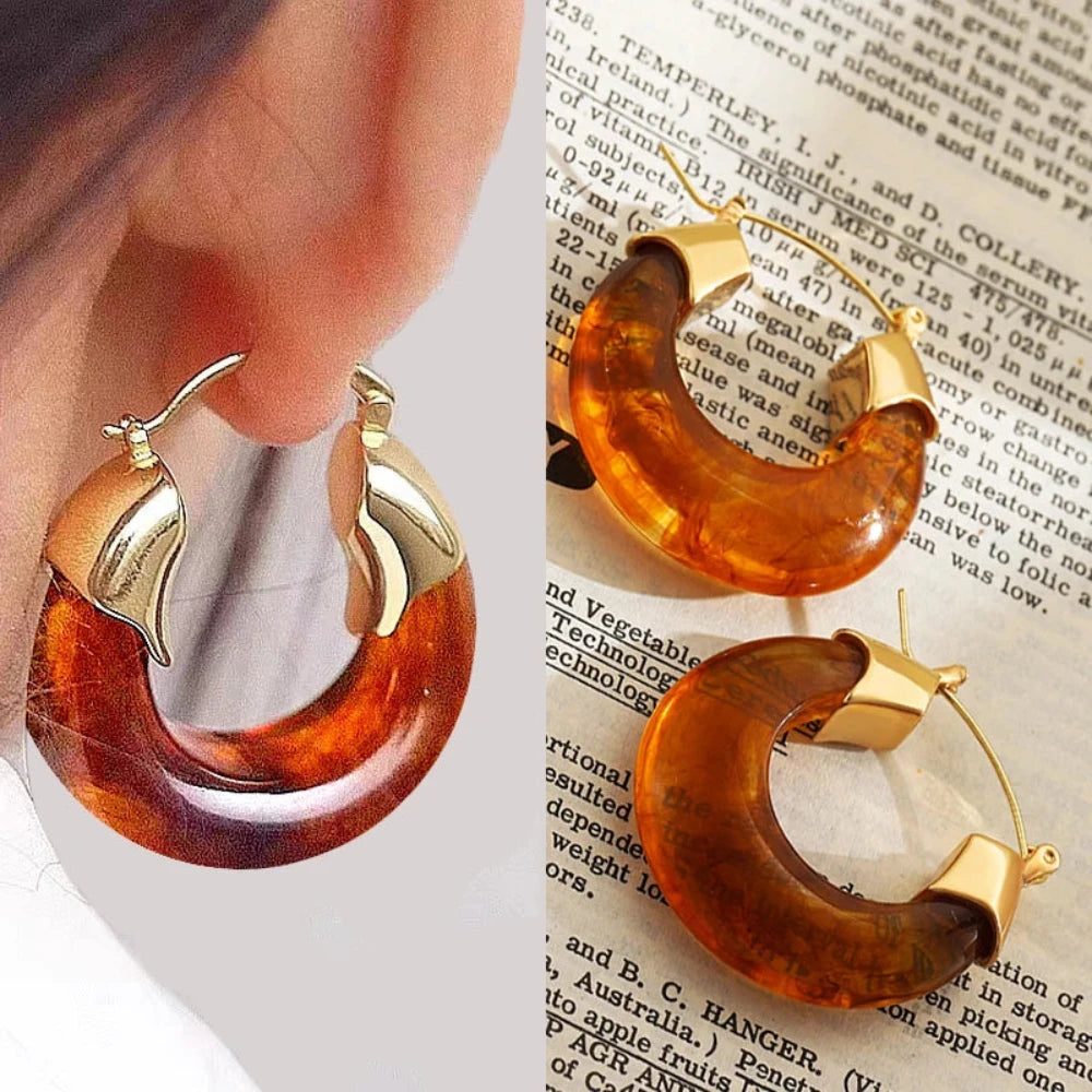 New Trendy Resin Acrylic Chunky Round Hoop Earrings for Women Vintage