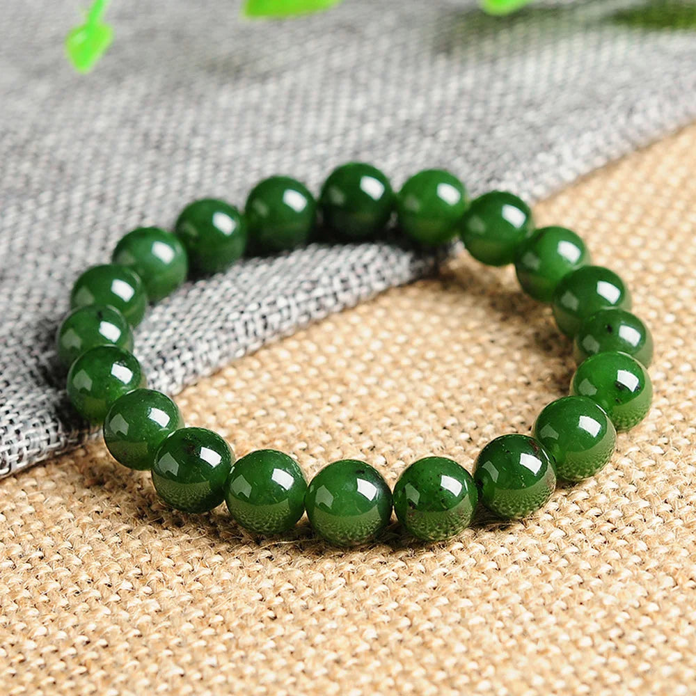 Genuine Natural Green Jade Bracelet Women Men Hetian Jades Round Stone Beads Beaded Bangles for Girlfriend Mom Gifts Jewelry