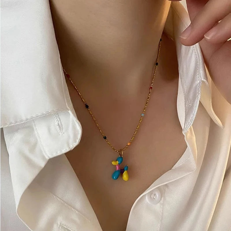 New Colorful Enamel Three-Dimensional Small Shaped Pendant Necklace Stainless Steel Chain Neck