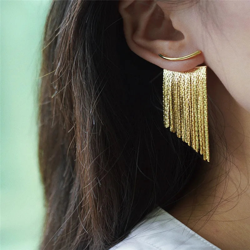 Fashion Statement Earring Long Statement Gold Color Bling Tassel Earrings