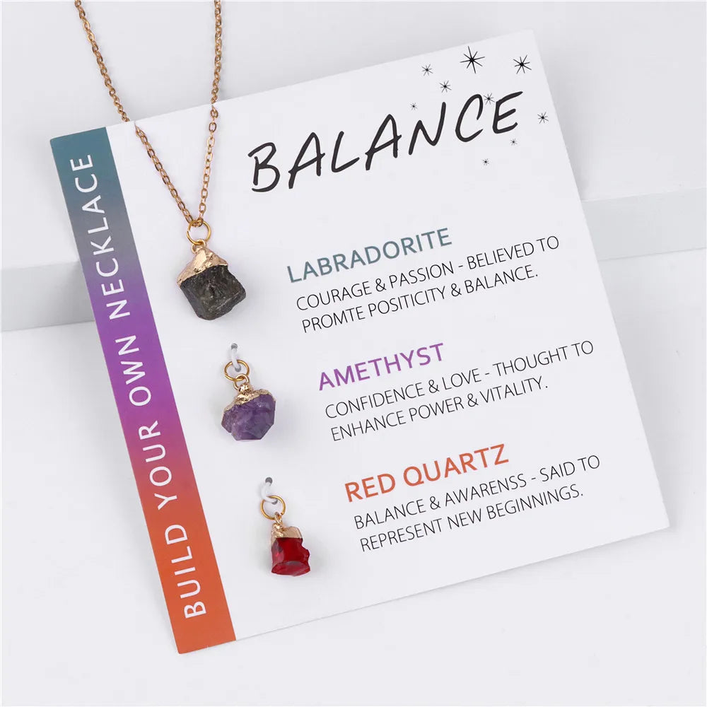 Natural Mineral Stone Charm Necklace With Interchangeable Pendant Black Tourmaline Fluorite Rose Quartzs Necklaces Set For Women