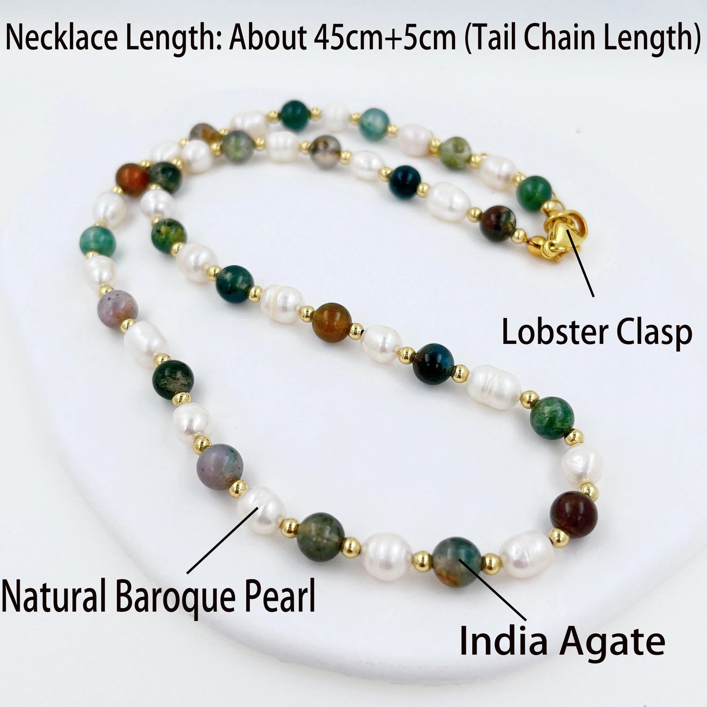 Natural Stone Baroque Fresh Water Pearl Necklace Colour India Agate Bead Clavicle Chain  Trendy Charm Handmade Jewelry Women