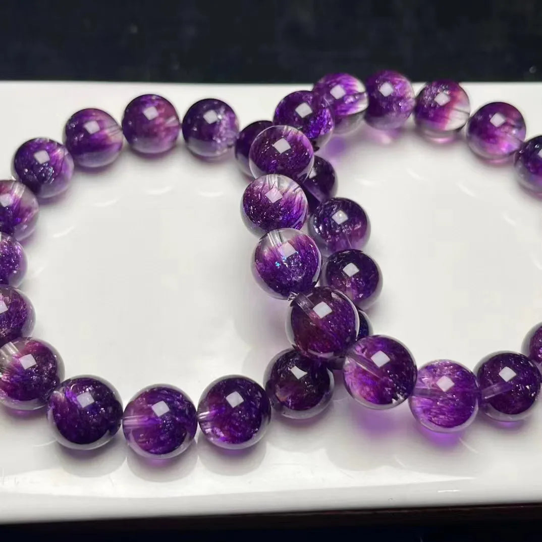 Natural Purple Cooper Super Seven Quartz Crystal Healing Bead Bracelet