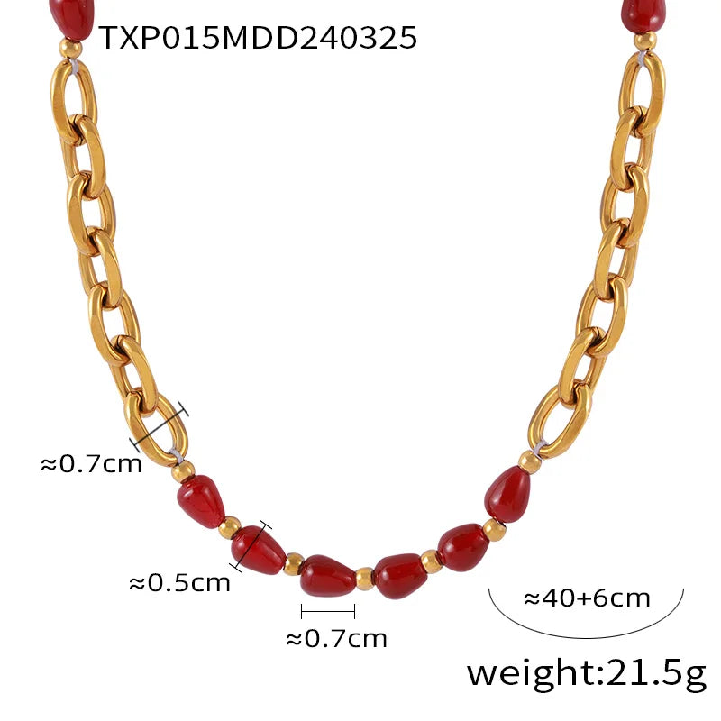 Enchanting Necklace Bracelet Set for Women Red Agate Stainless Steel Designer Fashion Charm Jewelry