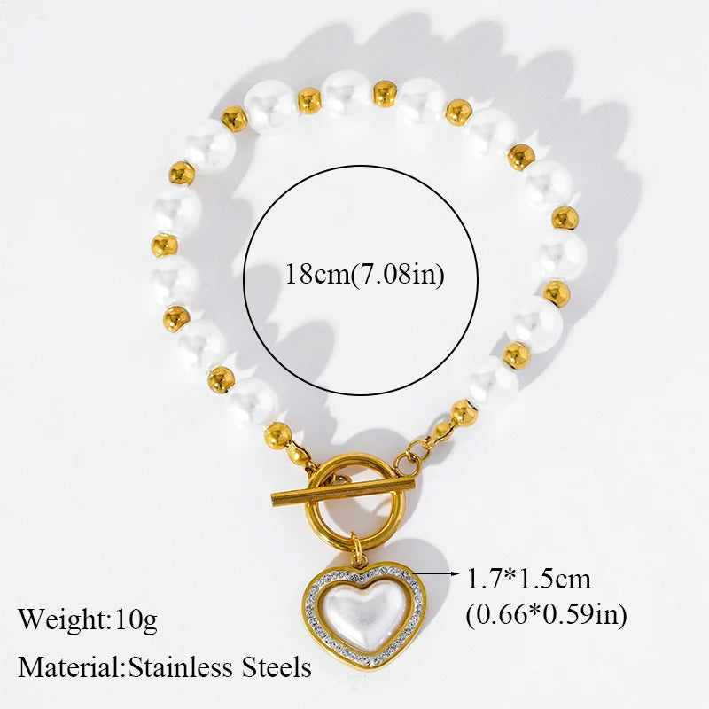 Stainless Steel Pearl Heart Love Charm Bracelets For Women Girl New Trendy High Quality Wrist Jewelry