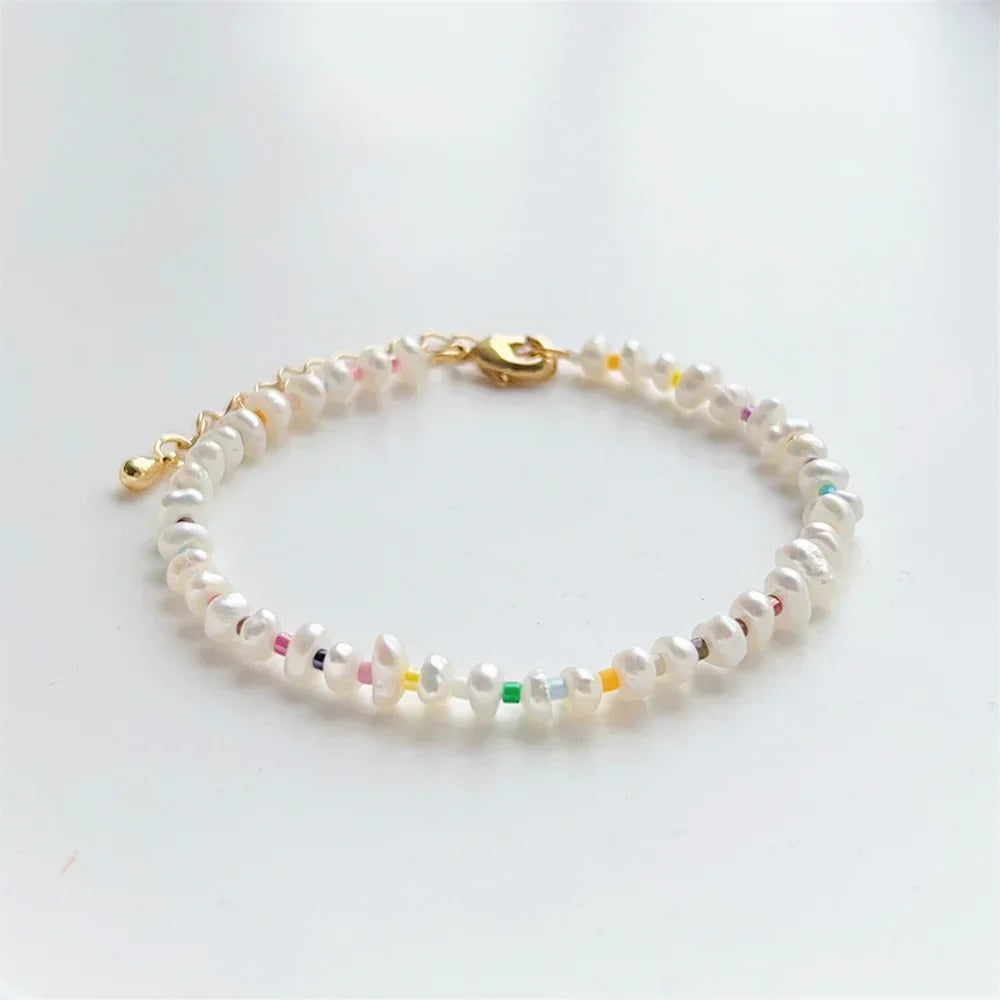 Natural Pearl Jewelry Sets for Women Y2K Accessories Boho Colorful Dainty Bracelets Necklaces