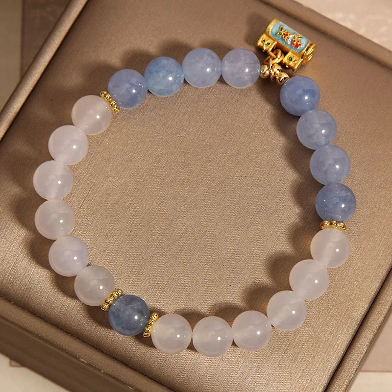 Version Fresh Forest Style Sea Blue Treasure Bracelet for Wome Luxury Niche Exquisite White Agate love Crystal Bracelet