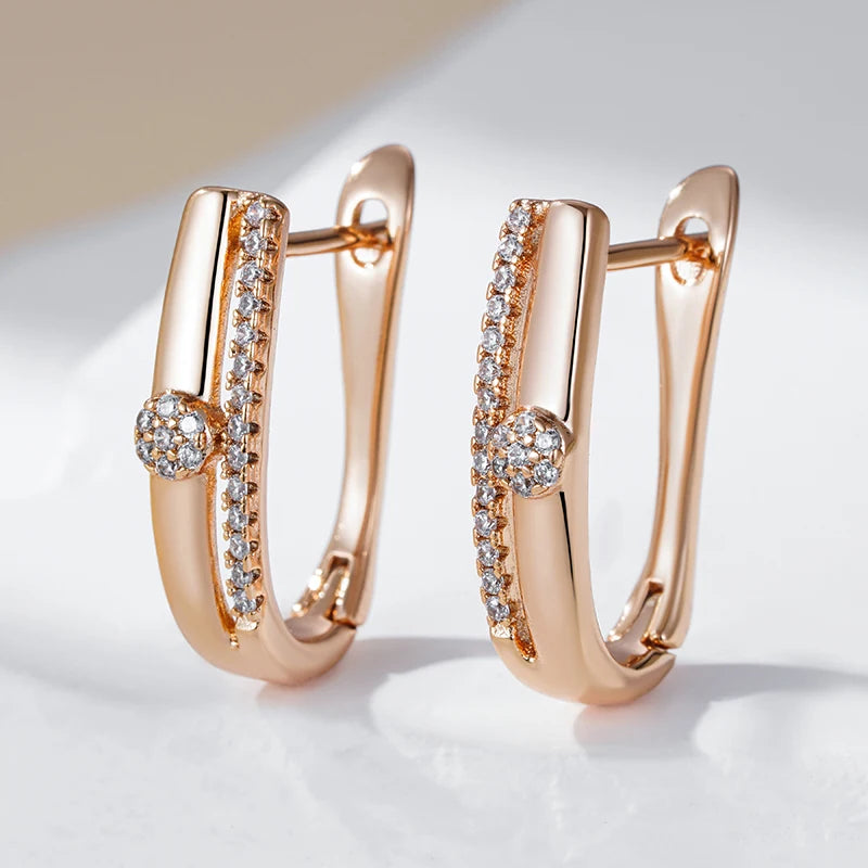 Simple Fashion Drop Earrings For Women Rose Gold Color With White Natural Zircon High Quality Dailly Dubai Jewelry