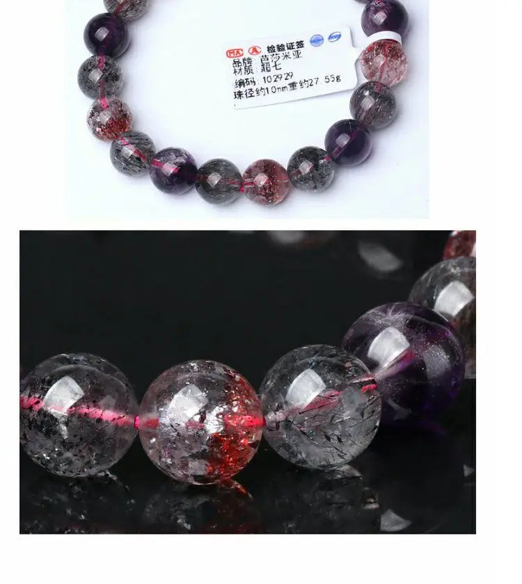 Natural Super Seven Crystal Beaded Bracelet – Amethyst and Strawberry Quartz Jewelry for Men and Women