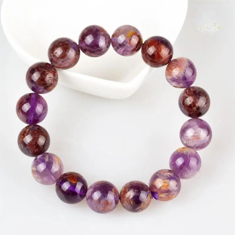 Natural Cacoxenite Quartz Purple Ghost Round Beads Stretch Bracelet Reiki Rare Stone AAAAAA