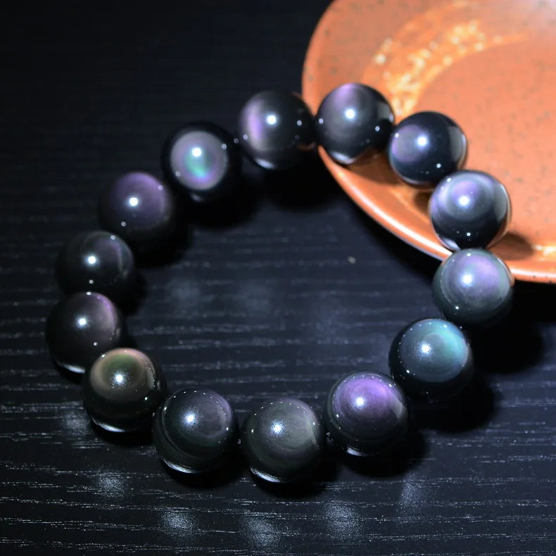 Fashion Natural Crystal Stone Rainbow Obsidian Ball Bracelet for Women Men Healing Jewelry Accessories Gift