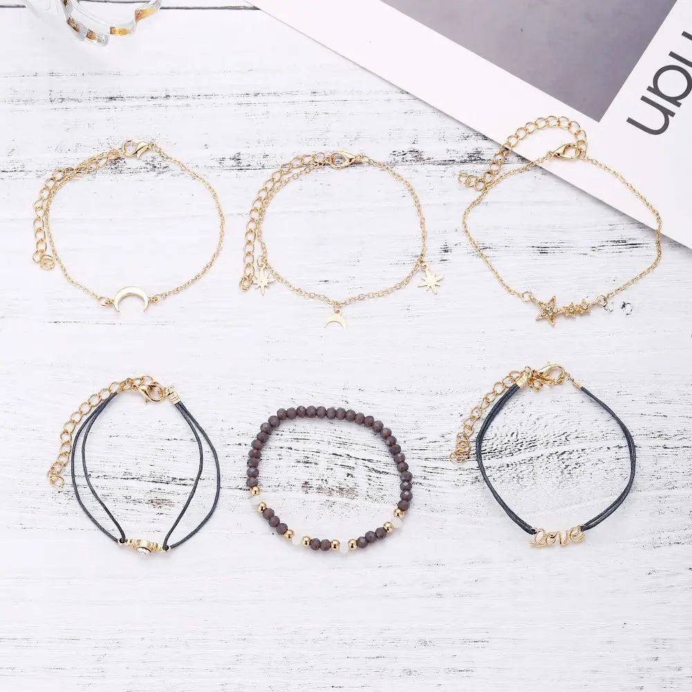 6PCS Of Set Jewelry Ladies Simple Temperament Fashion New Love Pentagram Moon Bracelet