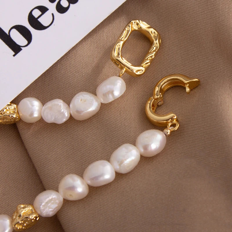 Natural Freshwater Pearl Irregular Baroque Bracelet Elegant Gold Color Charms Bangles for Women Luxury Personality Jewelry