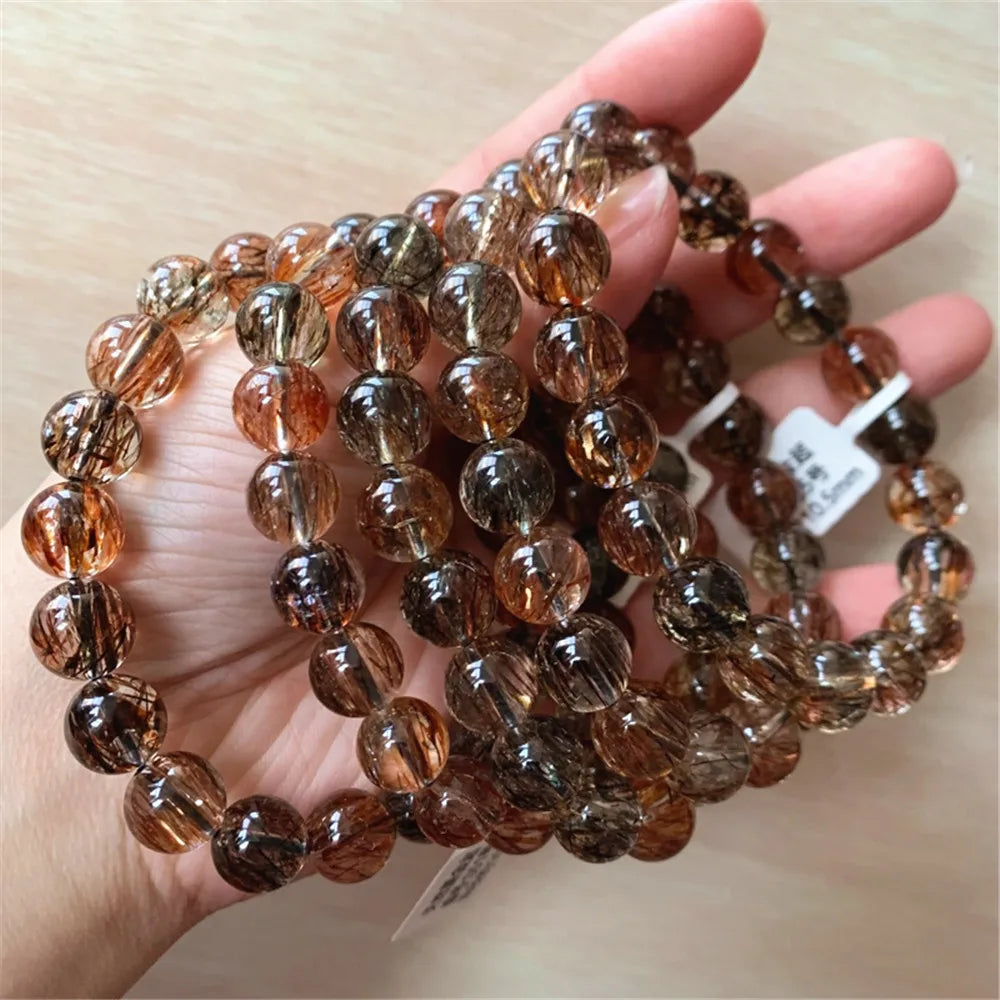 Natural Black Copper Super Seven 7 Rutilated Quartz Bracelet Woman Man Clear Round Beads Stretch  AAAAA