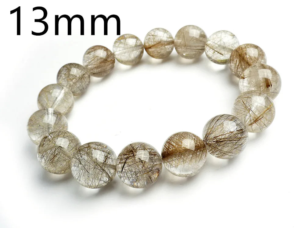 Natural Silver Brookite Rutilated Quartz Crystal Clear Round Beads Bracelet Women Men  AAAAAA