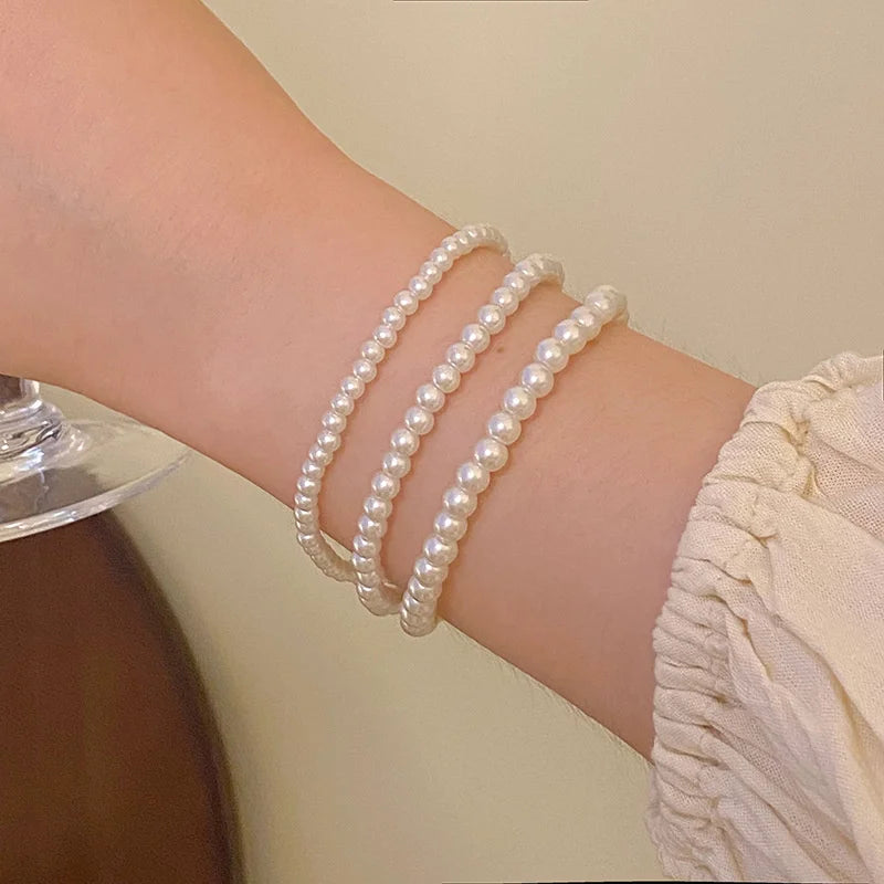 Retro Simple Pearl Charm Imitation Pearl Beads Chain Bracelet Fashion Versatile Elegant Women