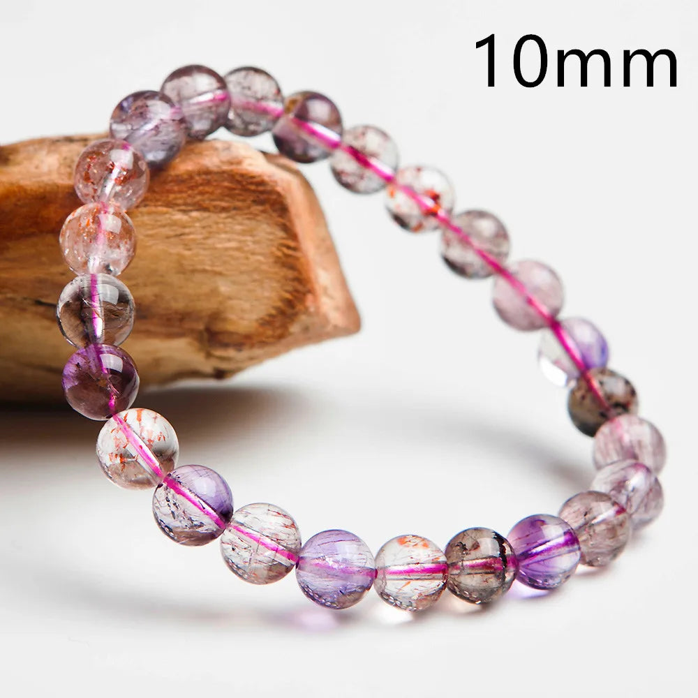 Natural Purple Super Seven Rutilated Quartz Beaded Bracelet – Gemstone Jewelry for Men and Women