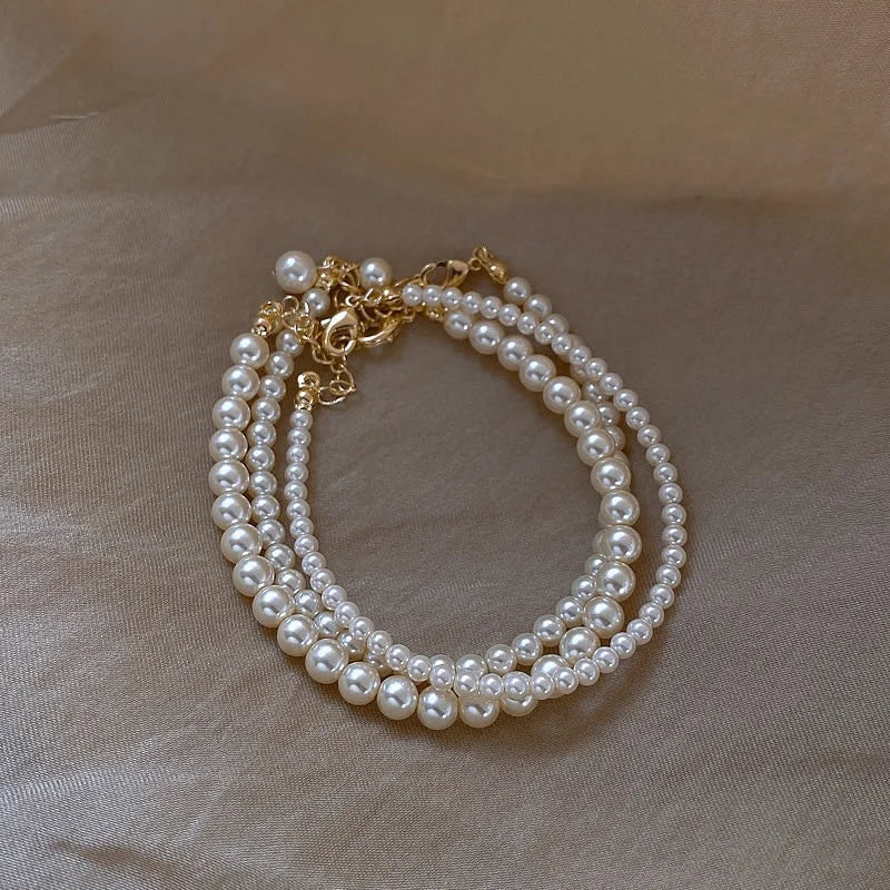 Retro Simple Pearl Charm Imitation Pearl Beads Chain Bracelet Fashion Versatile Elegant Women