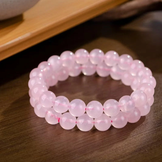 Pink Crystal Quartz Natural Stone Bracelet Crystal Natural Gravel Piece Round Bead Bracelet