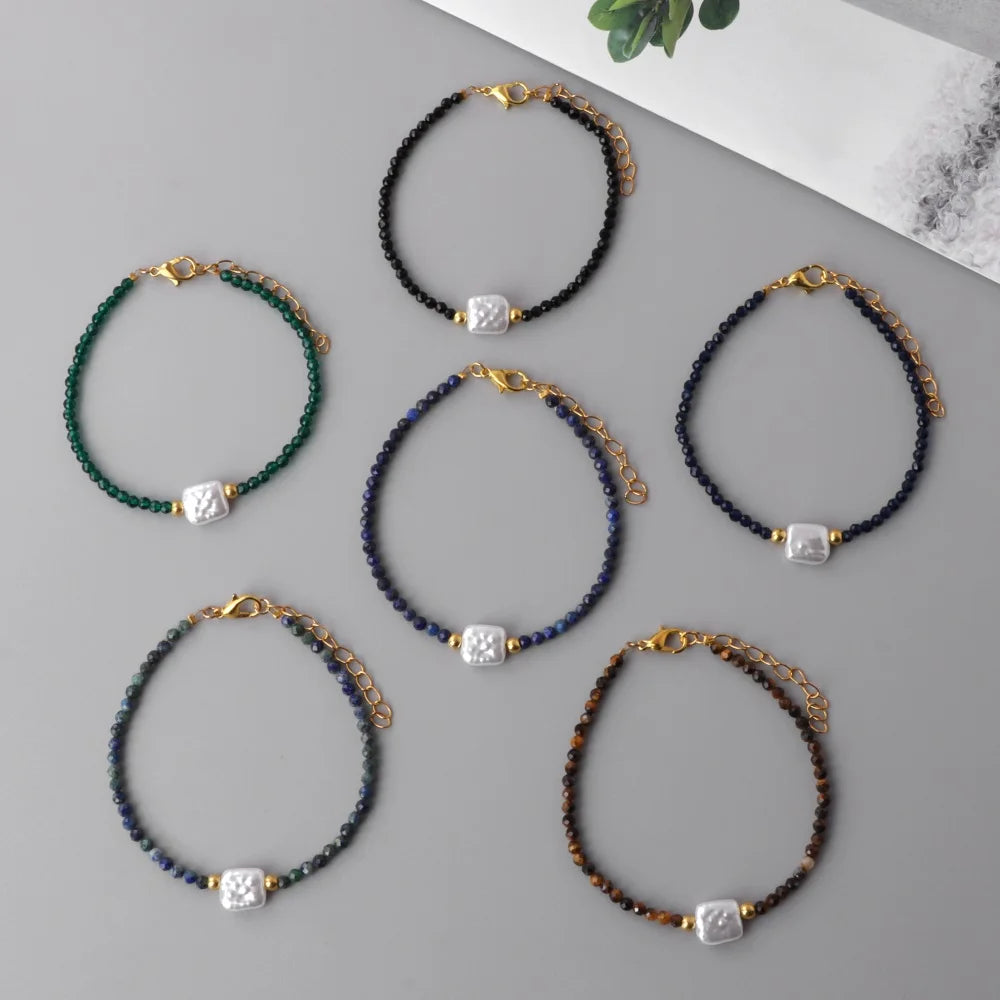 Women Pearl Natural Stone Bracelet Small Beads Adjustable Bracelet Lapis Lazuli Quartz Bracelets