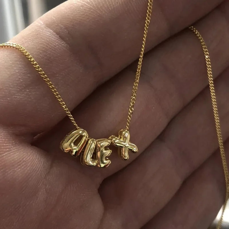 New Mini Bubble Balloon Initial Letter Pendant Necklace Gold Plated Personalized Chunky Alphabet Necklace Charm Jewelry