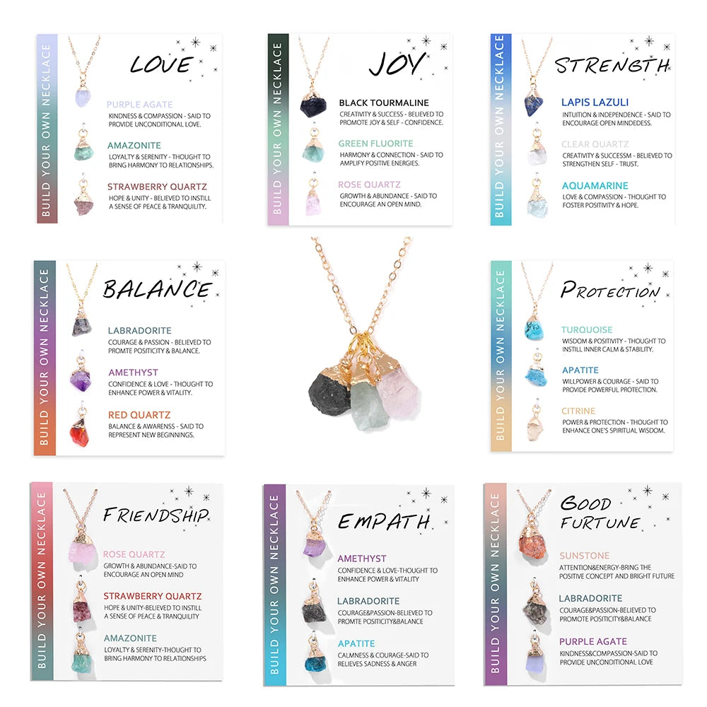 Natural Mineral Stone Charm Necklace With Interchangeable Pendant Black Tourmaline Fluorite Rose Quartzs Necklaces Set For Women