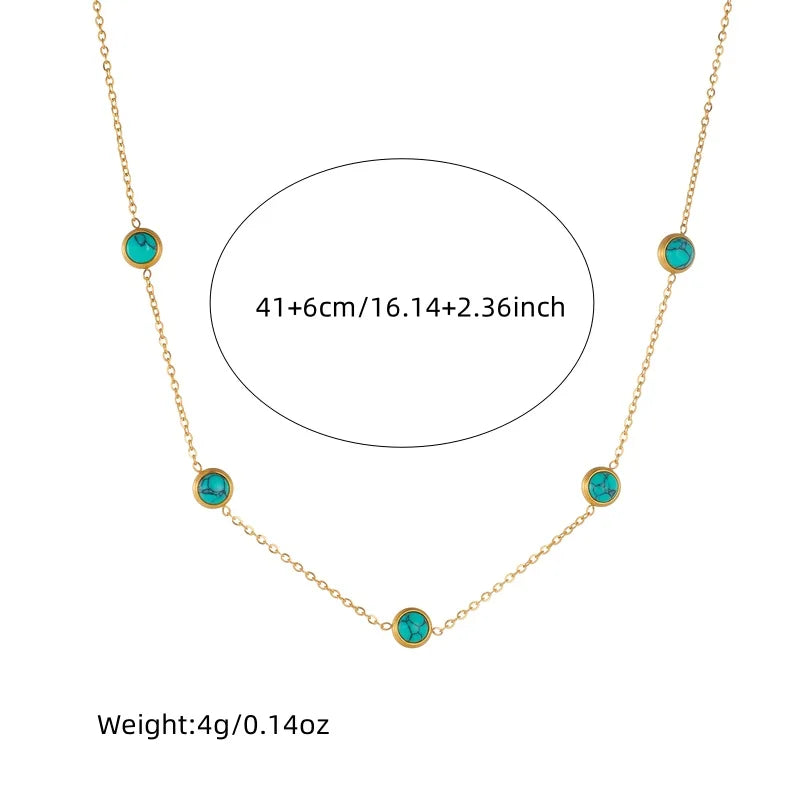 Stainless Steel Turquoise Simplicity Golden Necklace Earrings trendy necklaces