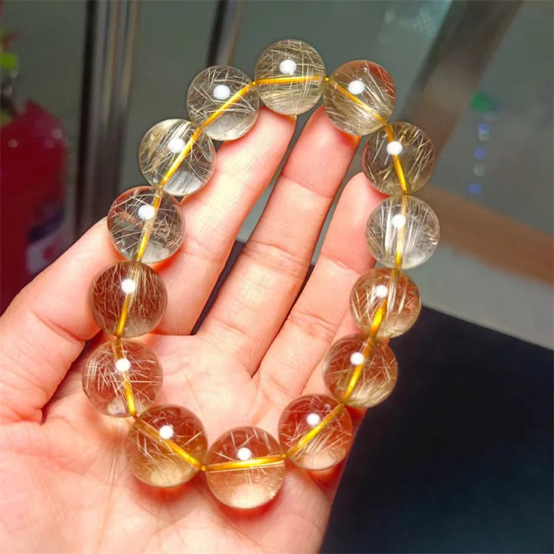 Natural Rutilated Quartz Bracelet Handmade Fortune Energy Bangle Mineral  Amulet Jewelry Gift 1PCS 16MM