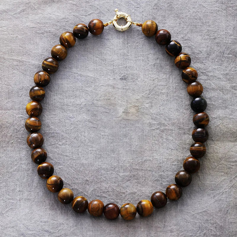 Minimalist Natural Stone Tiger Eye Big Chunky Spiritual Meditation Yoga Necklaces Earrings Gemstones Jewelry Set